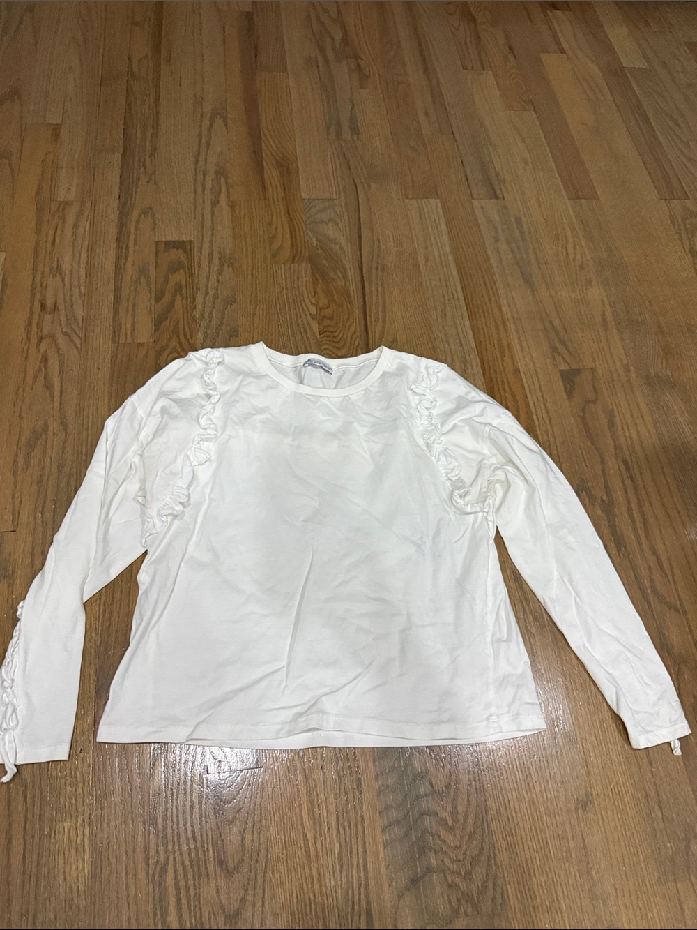 Womens’ Zara White Long-Sleeve Ruffle Shoulder Top